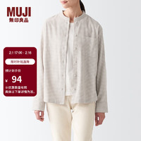 无印良品（MUJI） 女式 法兰绒 立领衬衫 长袖格子上衣秋季 女士白衬衣 BCB41C2A 米色格纹 L