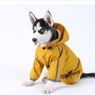 PEITE PET可牵引狗狗四脚雨衣防水大中小型犬宠物雨天外出衣服 黄色 XL（适用9-12斤）