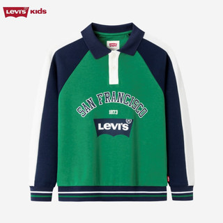 Levi's 李维斯童装男童纯棉翻领卫衣2024春秋舒适毛圈拼色时尚儿童上衣 绿 110/56