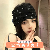 SHUFEN 日系显脸小黑色笑脸宽边运动发带夏季薄款时尚百搭头巾发箍头套女 C1Y108黑色笑脸发带