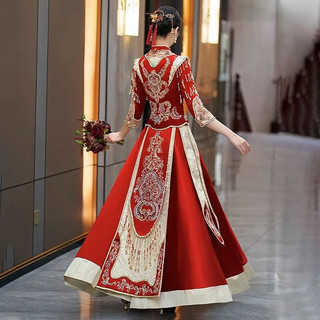 宝乔旭高级秀禾服新娘2023中式结婚礼服高端修身显瘦敬酒服秀和服 红色 2XL大概120130斤