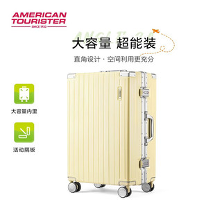 美旅高颜值复古拉杆箱直角箱行李箱 大容量拉杆箱铝框磨砂条纹TI1 黄色 24英寸