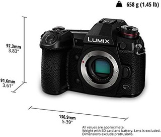 松下 LUMIX G9 无反相机,微型四分之一,2030 万像素加 800 万像素,高分辨率模式,带 LUMIX G Vario 12-60 毫米 F3.5-5.6 镜头(DC-G9MK),黑色