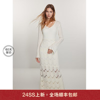 ochirly欧时力 V领镂空毛织连衣裙2024早春配吊带裙套装 米白 S