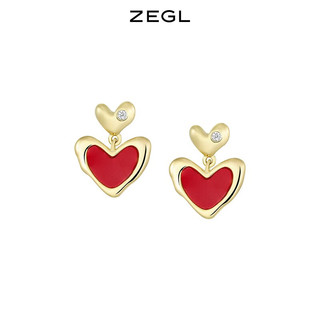 ZEGL红色爱心耳环女小众设计感高级桃心耳钉925银针复古秋冬耳饰 红色爱心耳钉
