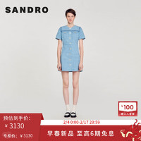 SANDRO2024早春女装多巴胺蓝色花呢针织短款连衣裙SFPRO03468 47/蓝色 34