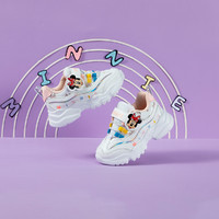 Disney 迪士尼 童鞋老爹鞋女童2023小白鞋儿童鞋魔术贴运动鞋防滑