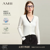 AMII2024春新款极简V领开襟修身长袖含羊毛抗菌纱线针织开衫 米白 155/80A/S
