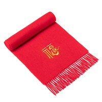 上海故事福字刺绣纯羊毛围巾男冬季中国红喜庆2023本命年红色围脖 福云缥缈