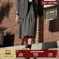 Teenie Weenie小熊2024年百褶中长裙时尚高腰A字裙灰色JK裙女 灰色 155/XS