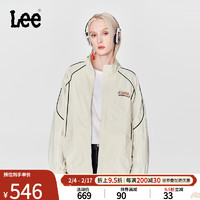 Lee24早春舒适版立领米白色印花撞色女插肩袖夹克外套潮 米白色 M
