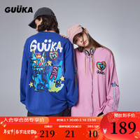 GUUKA美式街头休闲长袖T恤男春潮 卡通印花趣味上衣宽松易穿搭 蓝紫T7880 L