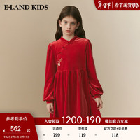 E·LAND KIDS 童装冬季女童中式复古立领丝绒连衣裙 Red红色/20 130cm