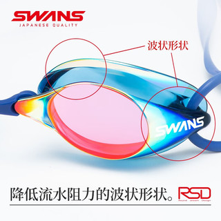 SWANS 日本游泳护目镜眼镜防水防雾高清电镀专业竞速无胶圈泳镜 SR7M炫彩紫红