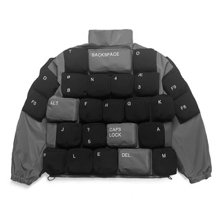 橙央 键盘羽绒服LIM黑灰键盘夹克3D填充按键创意流行趋势羽绒服棉 灰白款 S/M