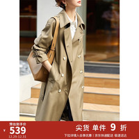 尚都比拉风衣女中长款春秋气质英伦风双排扣休闲外套 卡其色 S 