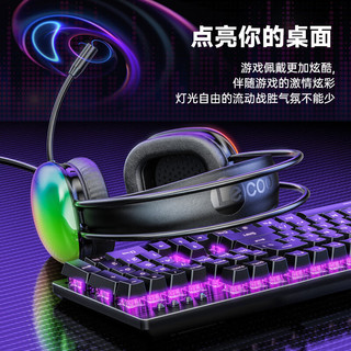 联想 来酷HT409游戏耳机 头戴式有线USB7.1声道电脑电竞耳机耳麦带麦克风线控 办公娱乐学习耳机 黑色 HT409【幻彩发光耳罩】黑