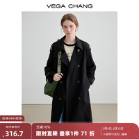 VEGA CHANG风衣女中长款2024春韩版收腰经典时尚外套ins潮 神秘黑 S