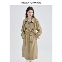 VEGA CHANG 风衣女中长款2024春韩版收腰经典时尚外套ins潮 鹭茶色 S