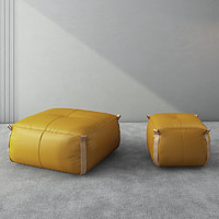 慕叶（MUYE）北欧意式沙发脚蹬矮凳轻奢小皮墩子客厅单人方凳卧室衣帽间家用 黄色 大号 72*72*40