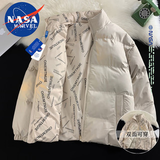 NASA MARVEL棉衣男棉服冬季外套百搭加厚保暖面包服双面穿装休闲棉袄子 卡其色 3XL-（160斤-180斤）