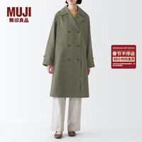 无印良品（無印良品 MUJI） 女式 不易沾水 双排扣大衣 中长款外套风衣  BDE33C3A 浅灰棕色 XL (165/92A)