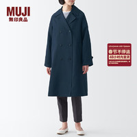 无印良品（MUJI） 女式 不易沾水 双排扣大衣 中长款外套风衣  BDE33C3A 深藏青色 M (160/84A