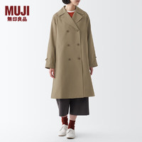 无印良品（MUJI） 女式 不易沾水 双排扣大衣 中长款外套风衣  BDE33C3A 米色 XXL (170/96A)