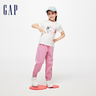 Gap女童春季2024LOGO卡通印花圆领纯棉T恤儿童装430239短袖 象牙白 120cm(XS)亚洲尺码