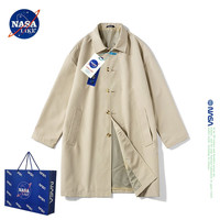 NASA LIKE潮牌韩系中长款风衣外套男女秋冬季休闲高级感赫本上衣服 卡其色 L  120-135斤