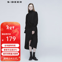 sdeer圣迪奥秋季女装休闲时尚常规袖纯色通勤设计感拼接立领纯黑长外套S20381803 黑色/91 XL/175