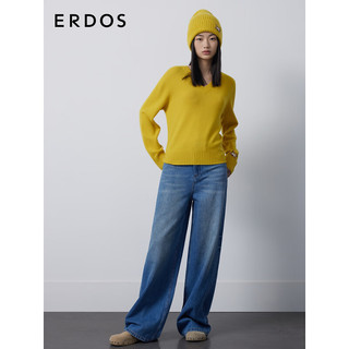 ERDOS【善+系列】动物刺绣卷边加厚保暖羊绒针织圆顶优雅女帽子 水仙黄 52cm