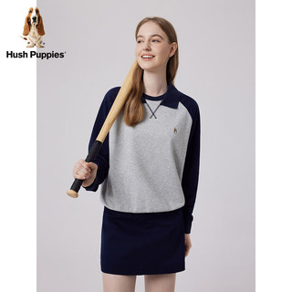 Hush Puppies暇步士女装2024春季美式复古休闲插肩袖显瘦卫衣 136灰蓝 S