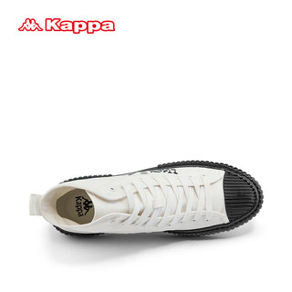 KAPPA卡帕经典帆布鞋子男女同款百搭厚底板鞋运动休闲印花小白鞋 经典白/黑色 38