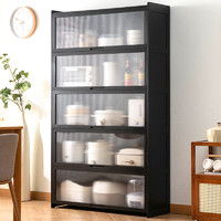 木马人 酒柜展示柜现代简约餐边柜多层小酒架欧式家用靠墙置物架客厅 【长虹翻门】黑色-五层100长