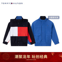 TOMMY HILFIGER 24春季童装男双面穿拼色刺绣休闲运动夹克TH2212027 红白黑拼色/蓝色654 L/160cm