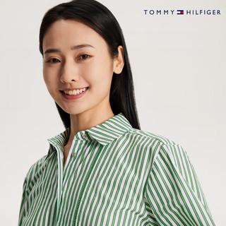 TOMMY HILFIGER24新款春季女装复古休闲竖条纹合身版长袖衬衫XW0XW02994 绿白条纹0CD 36（M）