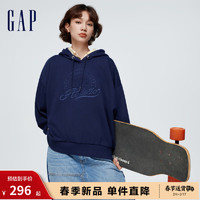 Gap女装春季2024LOGO压印法式圈织抽绳连帽卫衣873743上衣 海军蓝 175/92A(XL)亚洲尺码