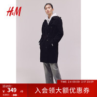 H&M女装外套2024春季时尚气质双排扣风衣1037529 黑色 155/76A