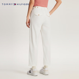 TOMMY HILFIGER 24春季女装纯棉通勤简约刺绣合身版休闲裤XW0XW03043 白色YBL 32