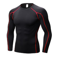 FNMM 服男紧身衣运动跑步训练T恤 弹力速干长袖压缩打底衫 黑红线 XL
