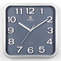 POWER 霸王钟表挂钟客厅创意时钟挂墙 现代简约石英钟表 家用卧室餐厅 方形银色917F 边长33.5厘米