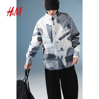 H&M【新年系列】男装衬衫2024春季休闲外套宽松上衣1201344 浅米色 180/116A