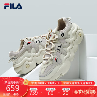 FILA 斐乐 女子篮球鞋BARRICADE 2代2021年冬季低帮运动鞋潮流休闲鞋女 燕麦色/黄水泥-OC 38