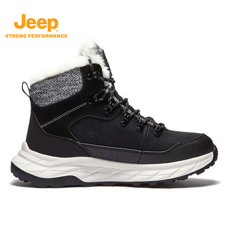 Jeep吉普男鞋雪地靴防滑棉鞋高帮加绒加厚保暖羊毛靴子男 黑色 42 