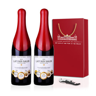 莱丁堡 法国红酒 手工蜡封 珍藏干红葡萄酒 双支750毫升+礼袋