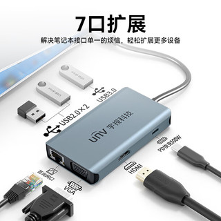 UNV宇视拓展坞 扩展坞type-c USB分线器HDMI/VGA/网口 适用于笔记本电脑苹果华为转换器转接头7合1