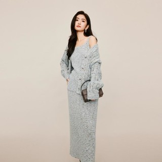 eifini 伊芙丽 马海毛花式纱高级感慵懒风灰色针织半身裙2023冬装