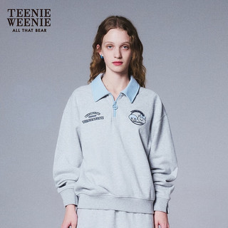 Teenie Weenie小熊女装2024早春少女翻领半拉链Polo领套头卫衣 中灰色 175/XL