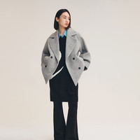 丽丽 LILY奥莱冬女装复古时尚人字纹气质双排扣中长毛呢外套小个子